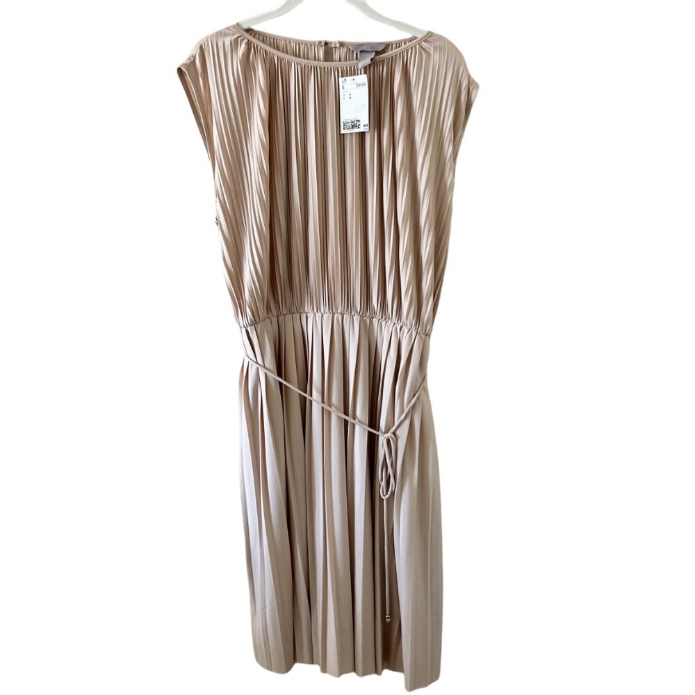 NWT H&M Champagne Pleated Midi Dress Size M